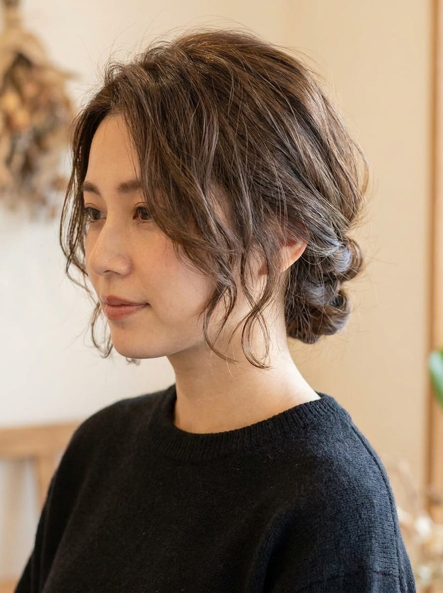 Low Twist mit Face-Framing-Strähnen - Hochsteckfrisur für kurze Haare
